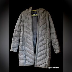 Lands' End Puffer Jacket Gray Long Hooded Full Zip Coat